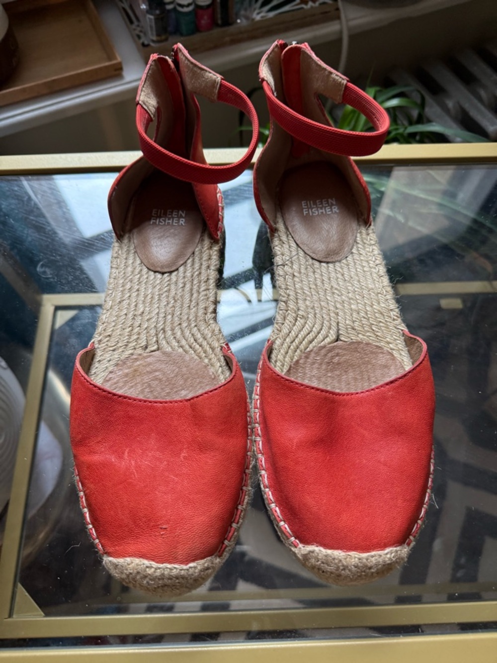 Eileen Fisher Orange Espadrille Ankle-Strap Flats